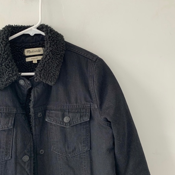 Madewell Black Oversized Sherpa Lined Denim Jacket - Picture 5 of 9